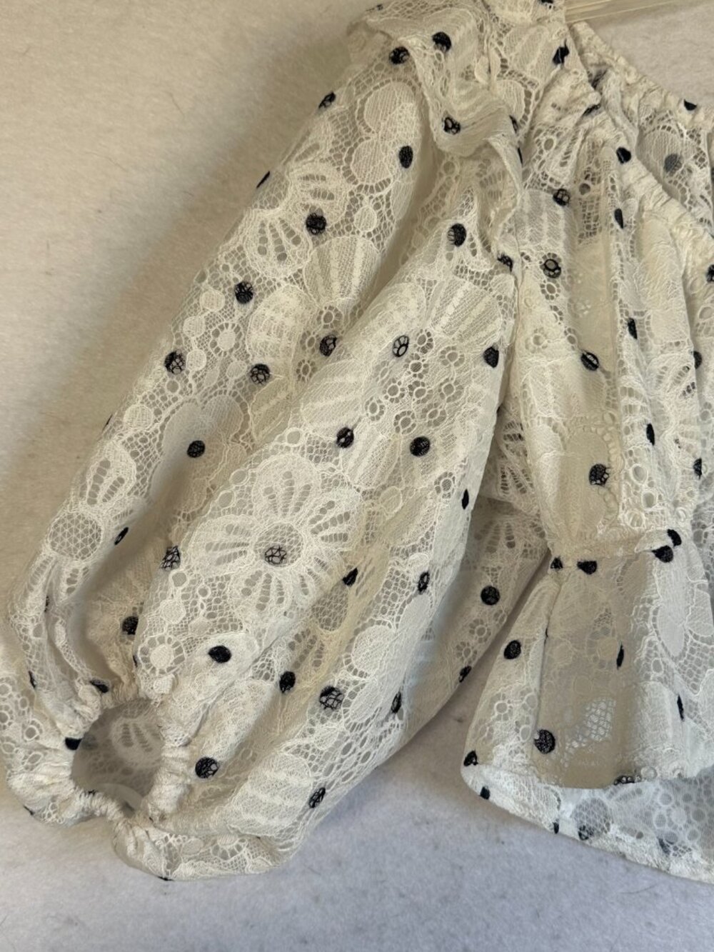 For Love And Lemons White & Black Polka Dot Lace Cropped Glen Blouse top sz M - Picture 3 of 8